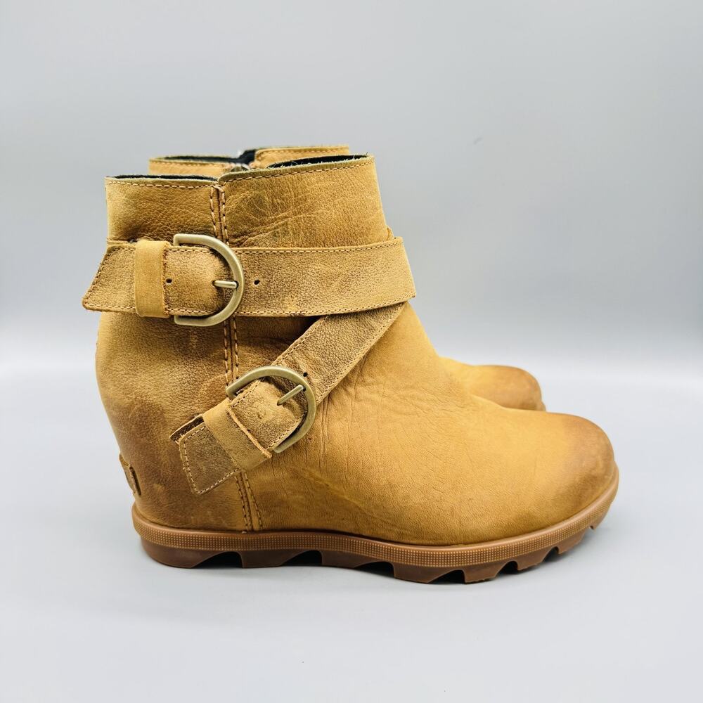 Sorel Boots Womens 8.5 Brown Nubuck Joan of Arctic Wedge II Buckle Side Zip